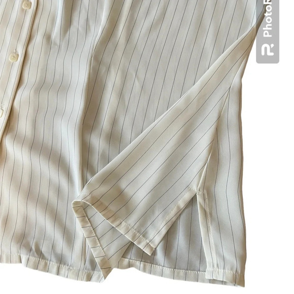 Covington Woman Long Sleeve Pin Striped Button Down Blouse Cream Gray 20W - Picture 7 of 9